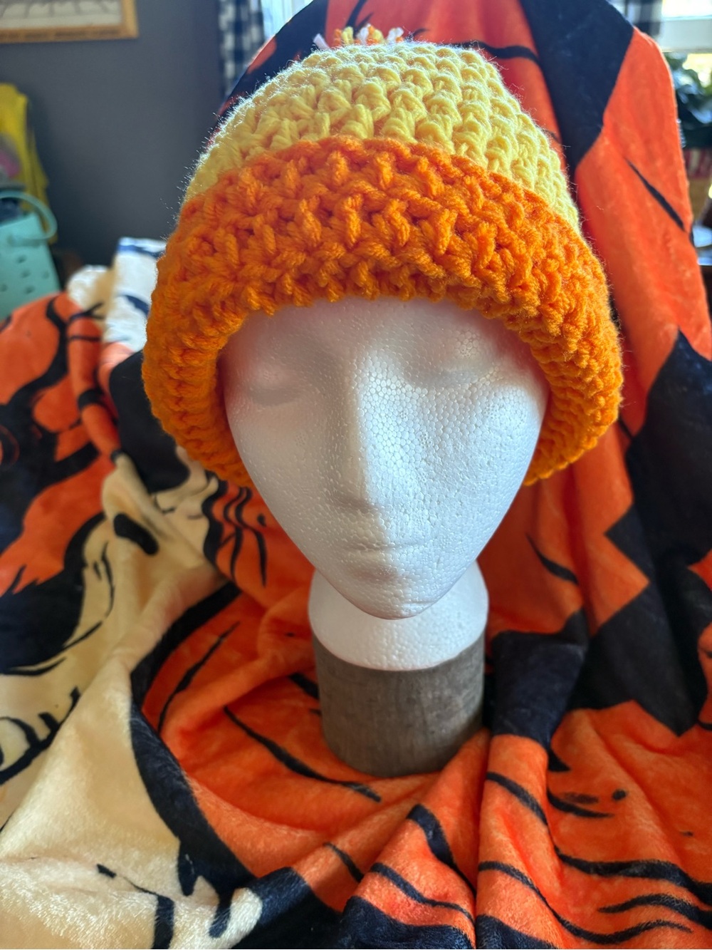 Hand-Crocheted Women’s Beanie in Yellow and Orange